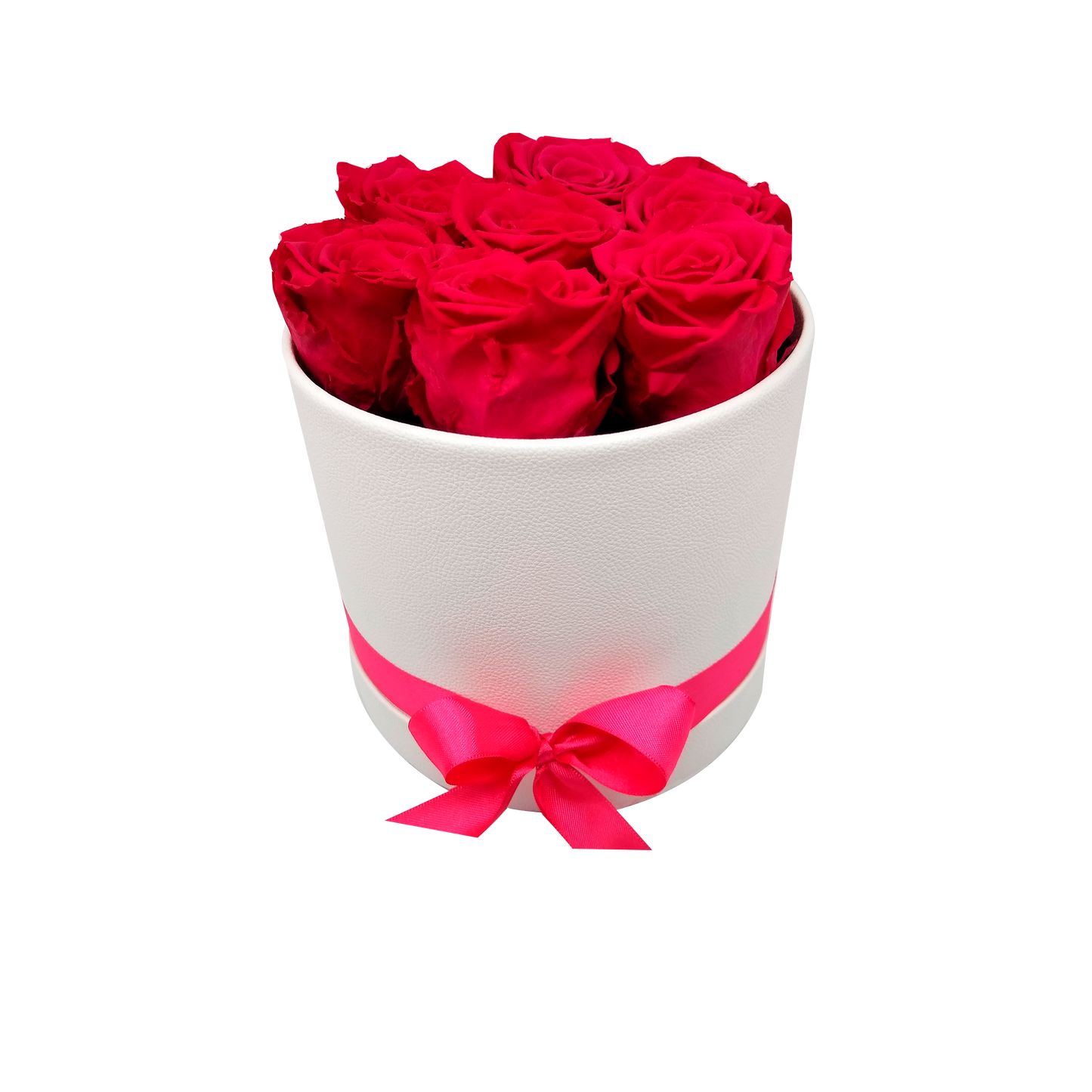 LUXURY ROSEAMOR 7 PRESERVED ROSES ARRANGEMENT - ROUND BOX