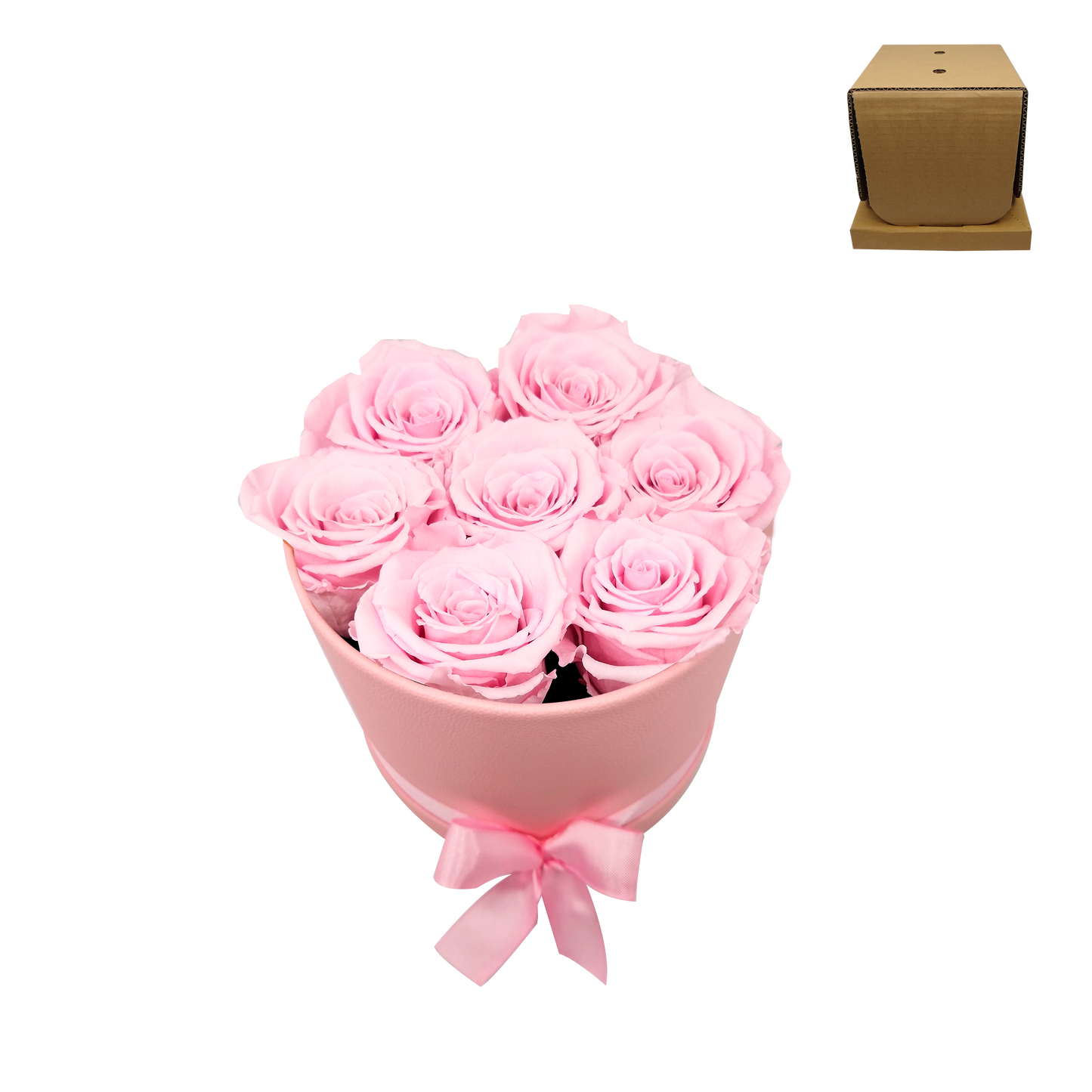 LUXURY ROSEAMOR 7 PRESERVED ROSES ARRANGEMENT - ROUND BOX