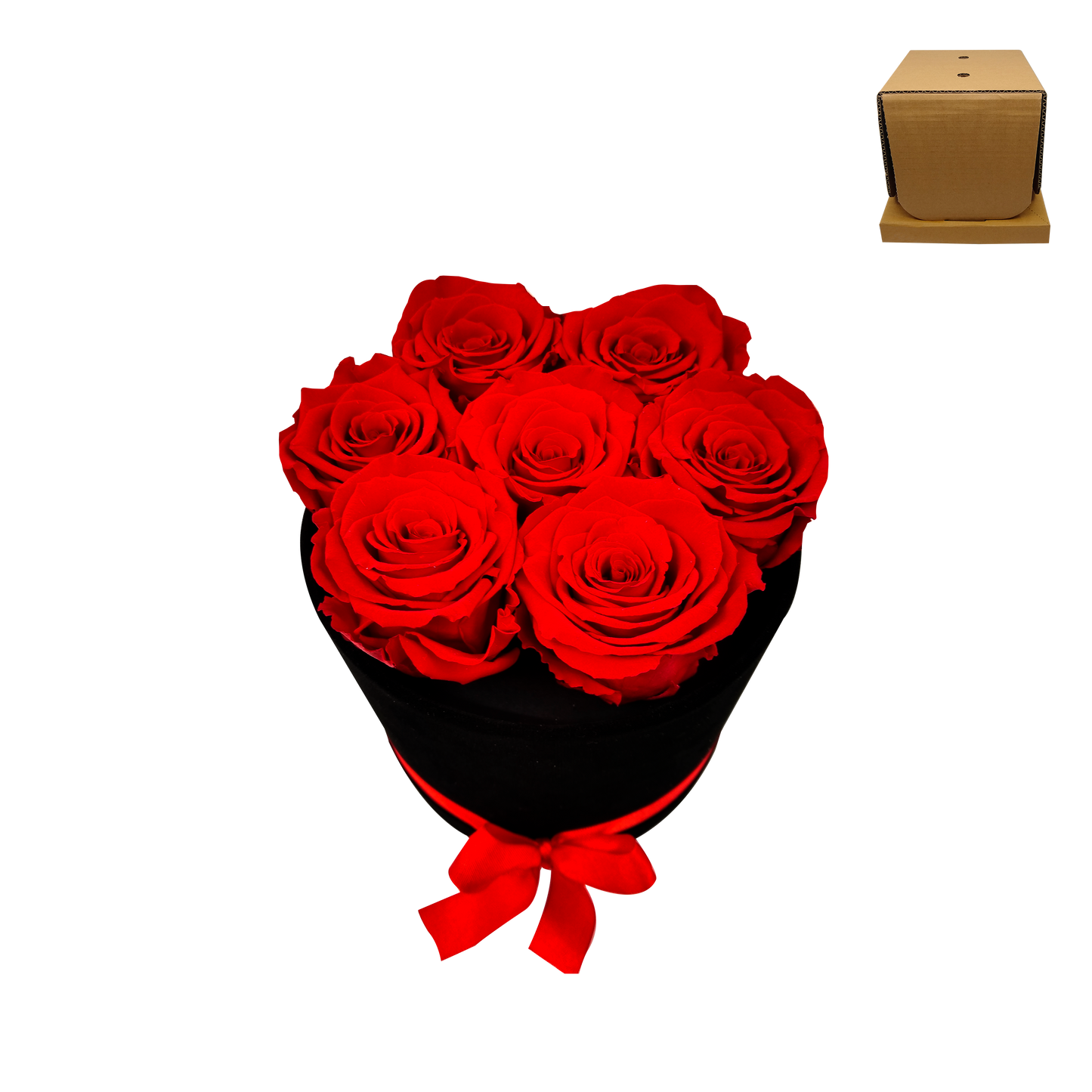 ARREGLO DE 7 ROSAS PRESERVADAS LUXURY ROSEAMOR - CAJA REDONDA