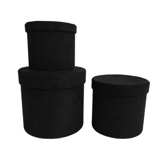 Kit 3 different sizes round shape boxes 3 in 1 - Suede Black-Stock