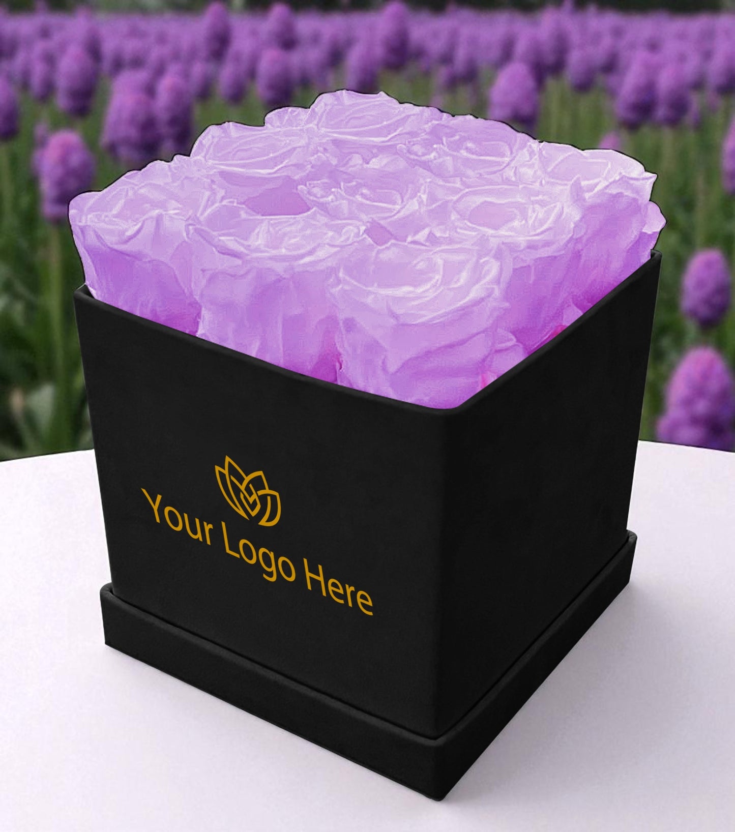 Branded Square Floral Arrangement | 9 Preserved Roses, Fast Shipping