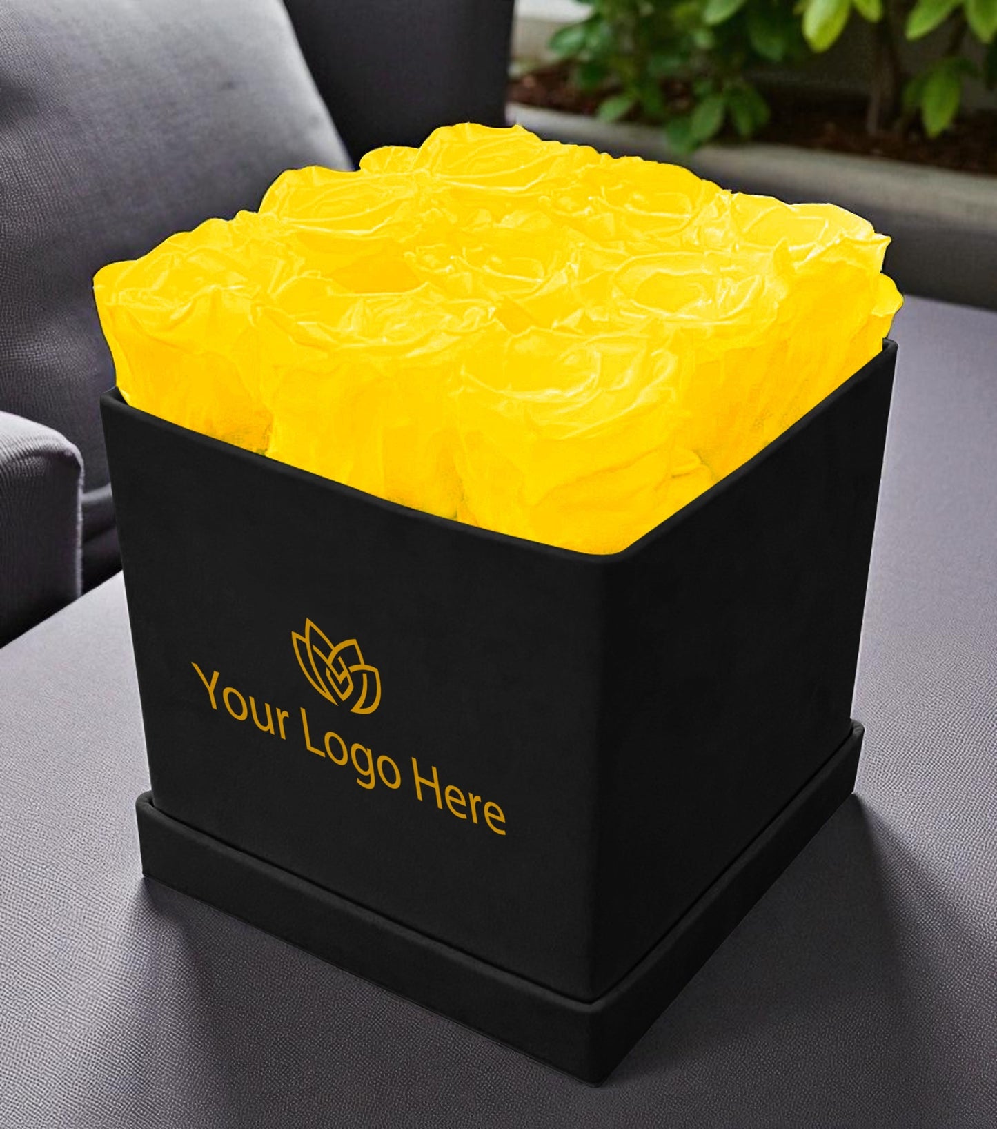 Branded Square Floral Arrangement | 9 Preserved Roses, Fast Shipping
