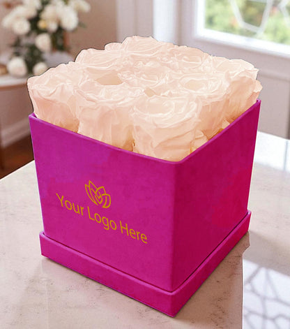 Branded Square Floral Arrangement | 9 Preserved Roses, Fast Shipping
