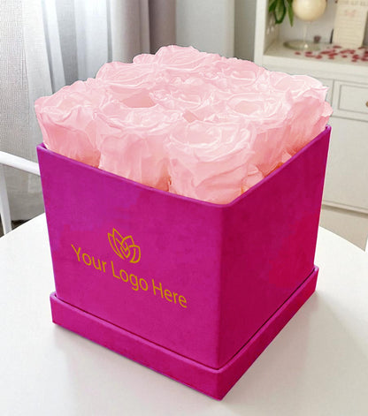 Branded Square Floral Arrangement | 9 Preserved Roses, Fast Shipping