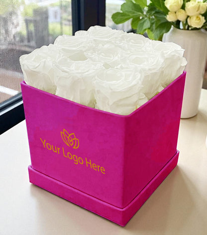 Branded Square Floral Arrangement | 9 Preserved Roses, Fast Shipping