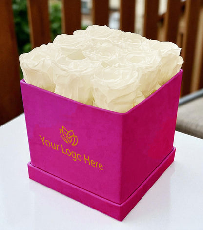 Branded Square Floral Arrangement | 9 Preserved Roses, Fast Shipping