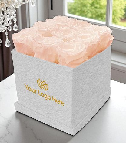 Branded Square Floral Arrangement | 9 Preserved Roses, Fast Shipping