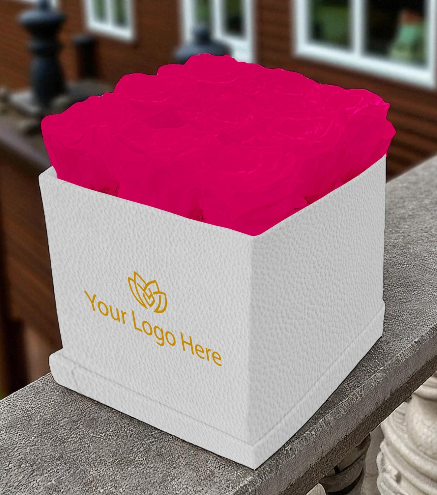 Branded Square Floral Arrangement | 9 Preserved Roses, Fast Shipping