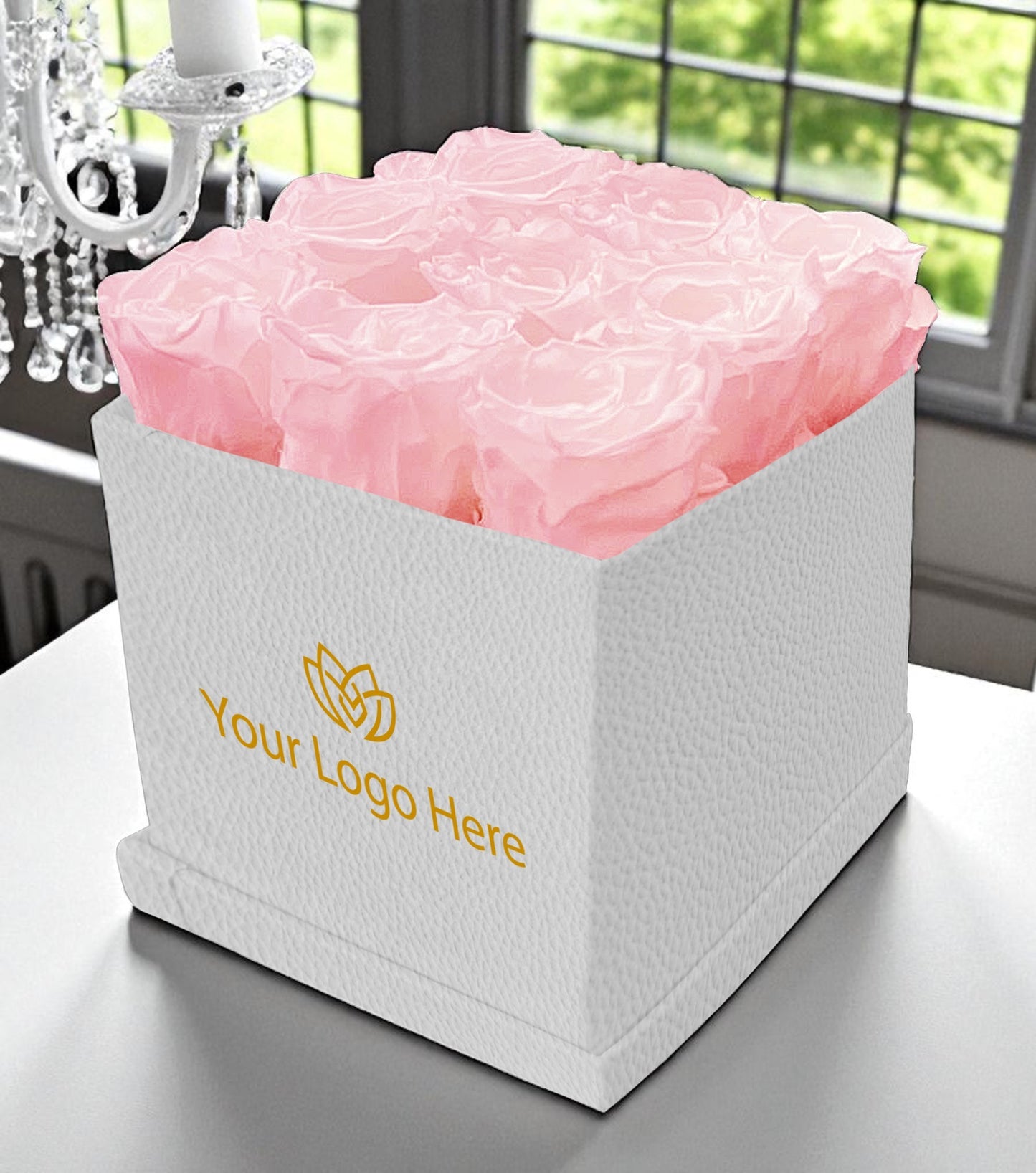 Branded Square Floral Arrangement | 9 Preserved Roses, Fast Shipping
