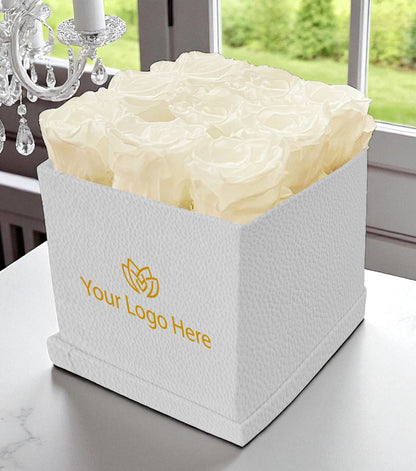 Branded Square Floral Arrangement | 9 Preserved Roses, Fast Shipping