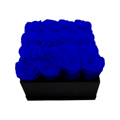 LUXURY 16 PRESERVED ROSES ARRANGEMENT - SQUARE PU LEATHER BOX - BMade