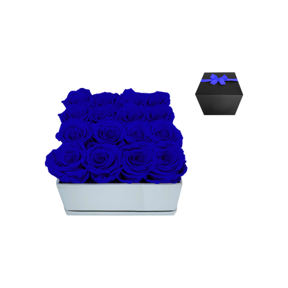 LUXURY 16 PRESERVED ROSES ARRANGEMENT - SQUARE PU LEATHER BOX - BMade