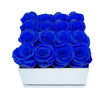 LUXURY 16 PRESERVED ROSES ARRANGEMENT - SQUARE PU LEATHER BOX - BMade