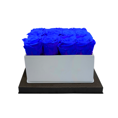 LUXURY 16 PRESERVED ROSES ARRANGEMENT - SQUARE PU LEATHER BOX - BMade