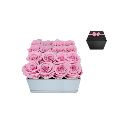 LUXURY 16 PRESERVED ROSES ARRANGEMENT - SQUARE PU LEATHER BOX - BMade