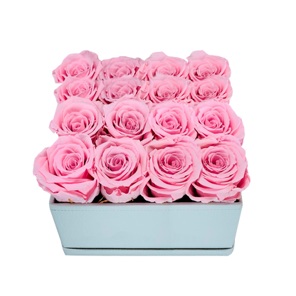 LUXURY 16 PRESERVED ROSES ARRANGEMENT - SQUARE PU LEATHER BOX - BMade