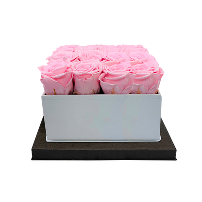 LUXURY 16 PRESERVED ROSES ARRANGEMENT - SQUARE PU LEATHER BOX - BMade