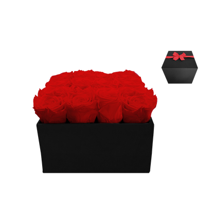 LUXURY 16 PRESERVED ROSES ARRANGEMENT - SQUARE PU LEATHER BOX - BMade