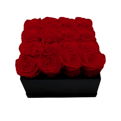 LUXURY 16 PRESERVED ROSES ARRANGEMENT - SQUARE PU LEATHER BOX - BMade