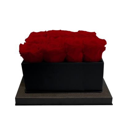 LUXURY 16 PRESERVED ROSES ARRANGEMENT - SQUARE PU LEATHER BOX - BMade