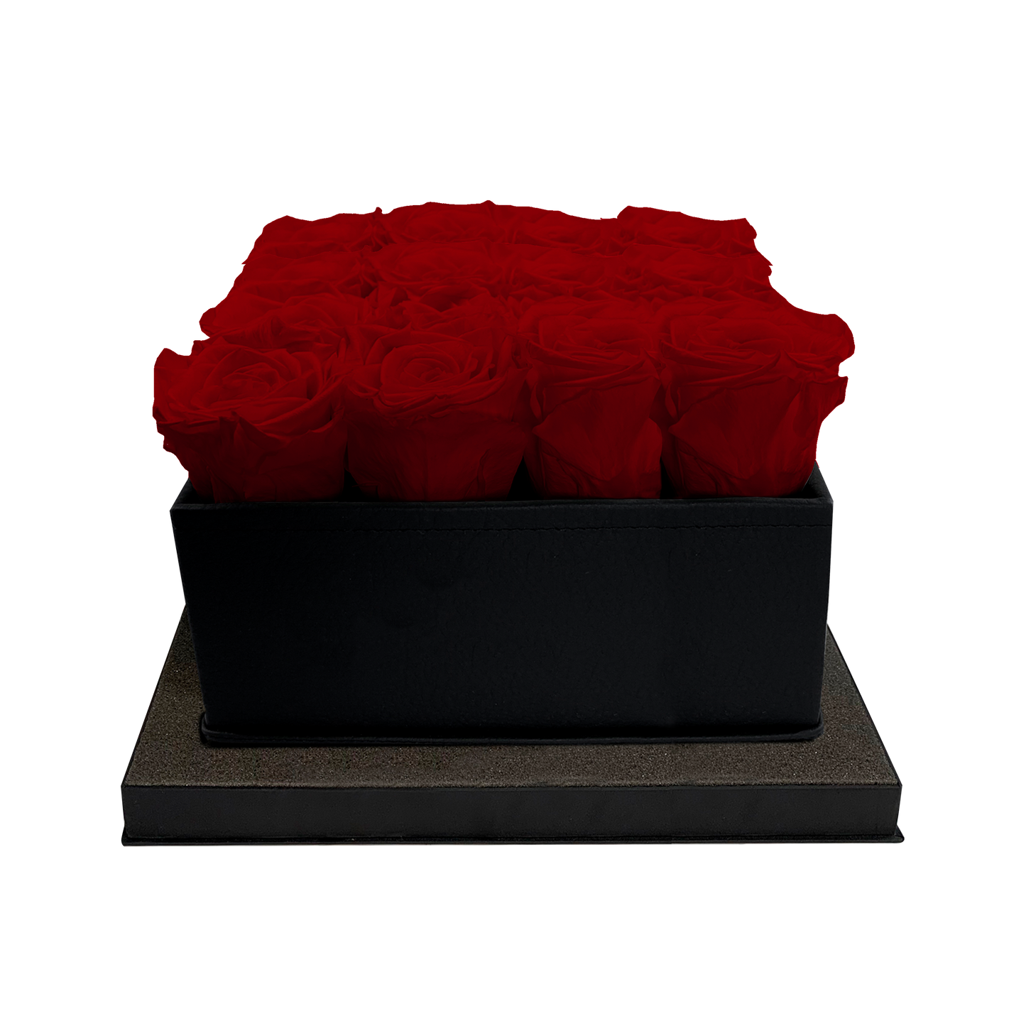 LUXURY 16 PRESERVED ROSES ARRANGEMENT - SQUARE PU LEATHER BOX
