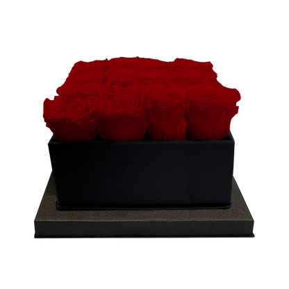 LUXURY 16 PRESERVED ROSES ARRANGEMENT - SQUARE PU LEATHER BOX - BMade