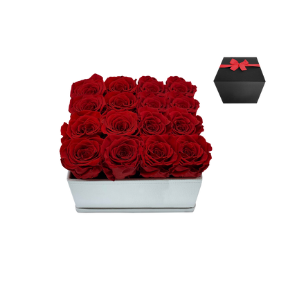 LUXURY 16 PRESERVED ROSES ARRANGEMENT - SQUARE PU LEATHER BOX - BMade