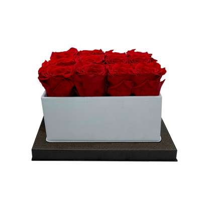 LUXURY 16 PRESERVED ROSES ARRANGEMENT - SQUARE PU LEATHER BOX - BMade