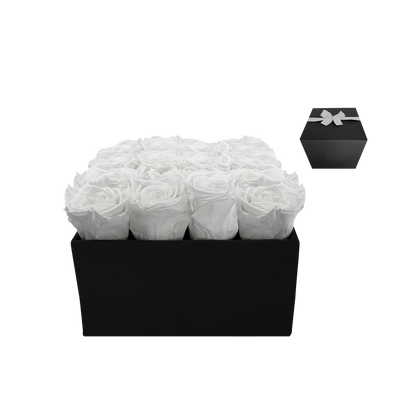 LUXURY 16 PRESERVED ROSES ARRANGEMENT - SQUARE PU LEATHER BOX - BMade