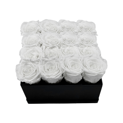 LUXURY 16 PRESERVED ROSES ARRANGEMENT - SQUARE PU LEATHER BOX - BMade