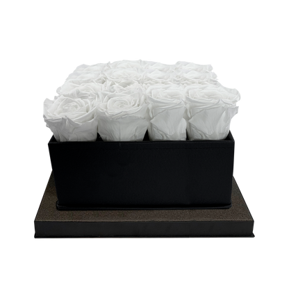LUXURY 16 PRESERVED ROSES ARRANGEMENT - SQUARE PU LEATHER BOX - BMade