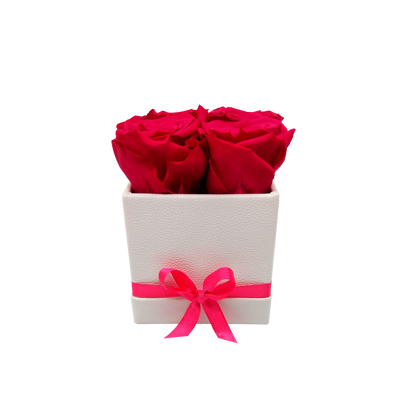 LUXURY ROSEAMOR 4 PRESERVED ROSES ARRANGEMENT - SQUARE PU LEATHER BOX - BMade