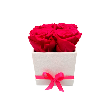 LUXURY ROSEAMOR 4 PRESERVED ROSES ARRANGEMENT - SQUARE PU LEATHER BOX - BMade