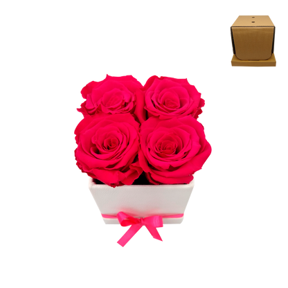 LUXURY ROSEAMOR 4 PRESERVED ROSES ARRANGEMENT - SQUARE PU LEATHER BOX - BMade