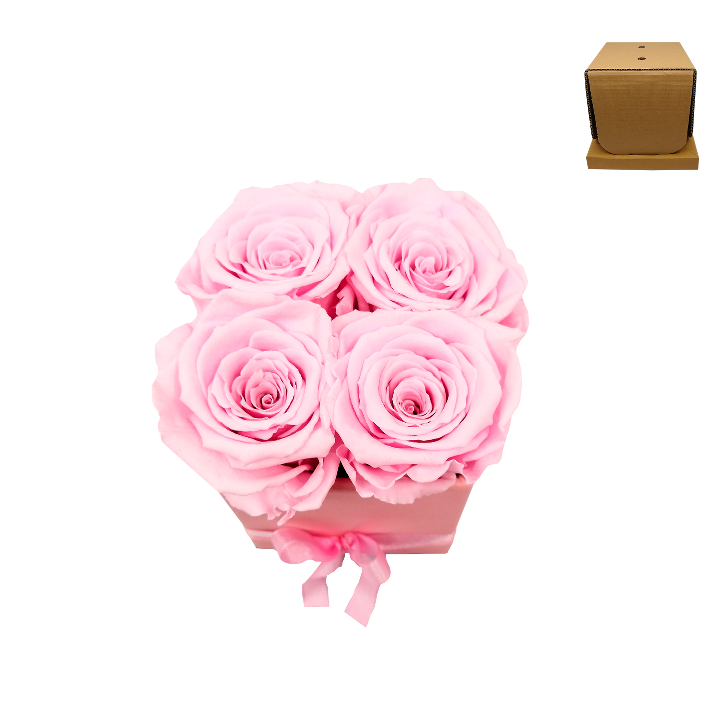 LUXURY ROSEAMOR 4 PRESERVED ROSES ARRANGEMENT - SQUARE PU LEATHER BOX