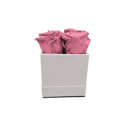 LUXURY ROSEAMOR 4 PRESERVED ROSES ARRANGEMENT - SQUARE PU LEATHER BOX - BMade