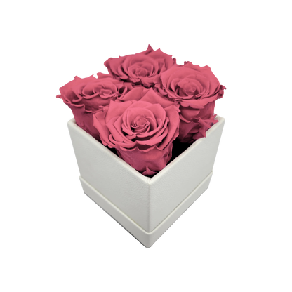 LUXURY ROSEAMOR 4 PRESERVED ROSES ARRANGEMENT - SQUARE PU LEATHER BOX - BMade