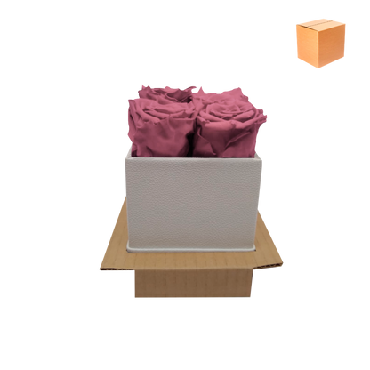LUXURY ROSEAMOR 4 PRESERVED ROSES ARRANGEMENT - SQUARE PU LEATHER BOX - BMade