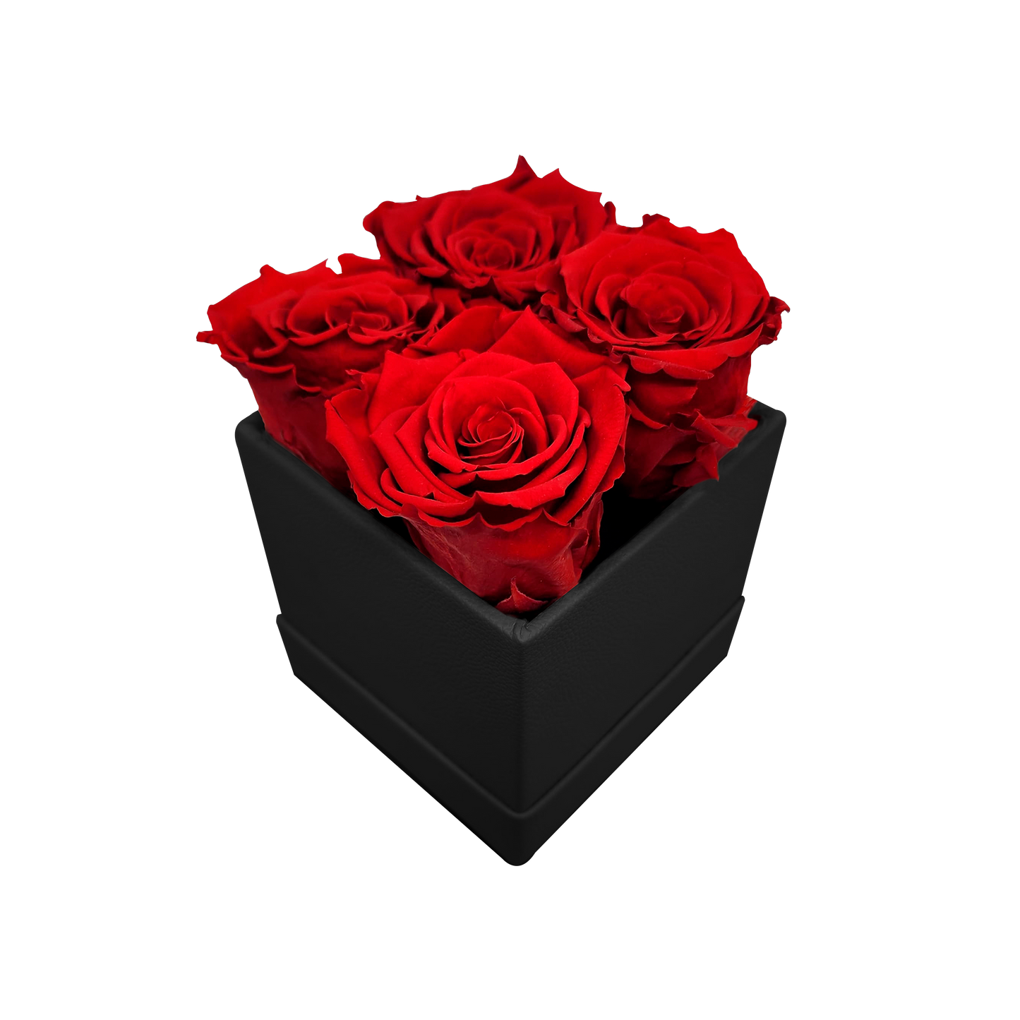 LUXURY ROSEAMOR 4 PRESERVED ROSES ARRANGEMENT - SQUARE PU LEATHER BOX