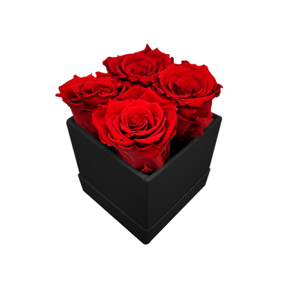 LUXURY ROSEAMOR 4 PRESERVED ROSES ARRANGEMENT - SQUARE PU LEATHER BOX - BMade