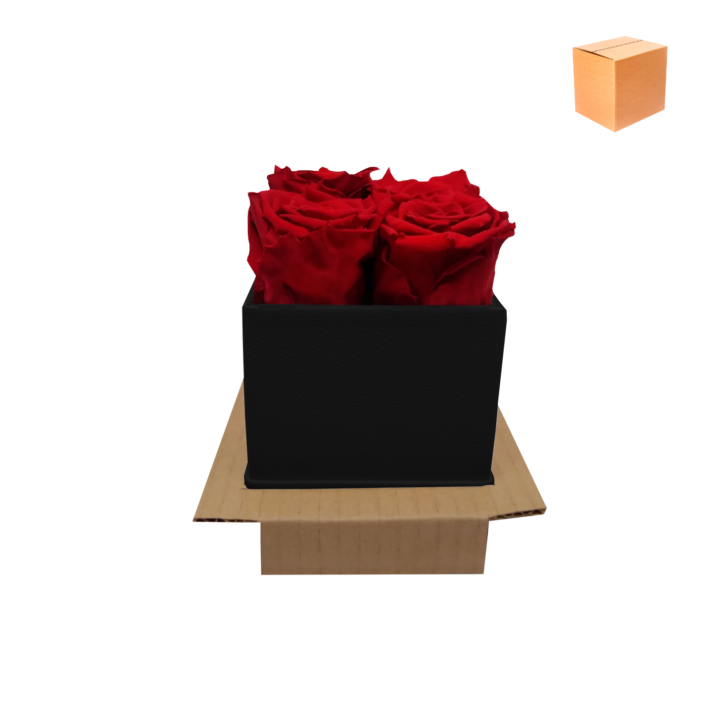 LUXURY ROSEAMOR 4 PRESERVED ROSES ARRANGEMENT - SQUARE PU LEATHER BOX