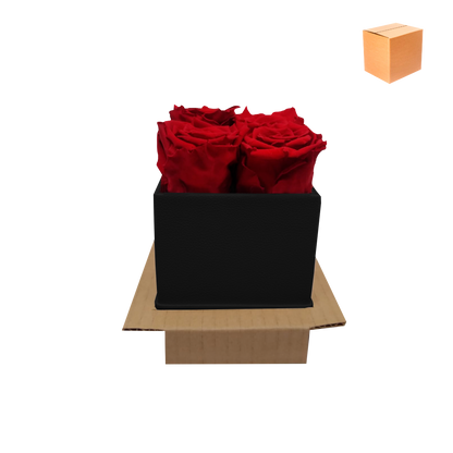 LUXURY ROSEAMOR 4 PRESERVED ROSES ARRANGEMENT - SQUARE PU LEATHER BOX - BMade