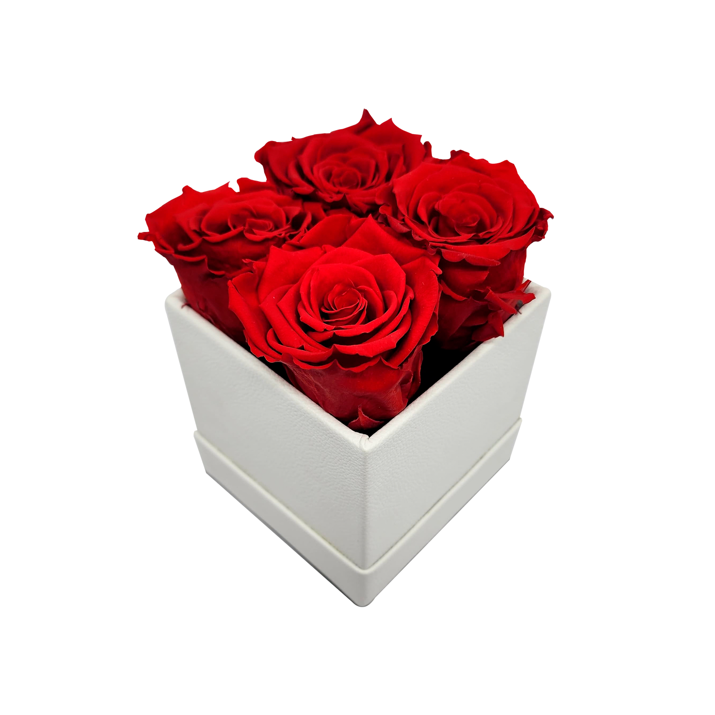 LUXURY ROSEAMOR 4 PRESERVED ROSES ARRANGEMENT - SQUARE PU LEATHER BOX