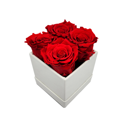LUXURY ROSEAMOR 4 PRESERVED ROSES ARRANGEMENT - SQUARE PU LEATHER BOX - BMade