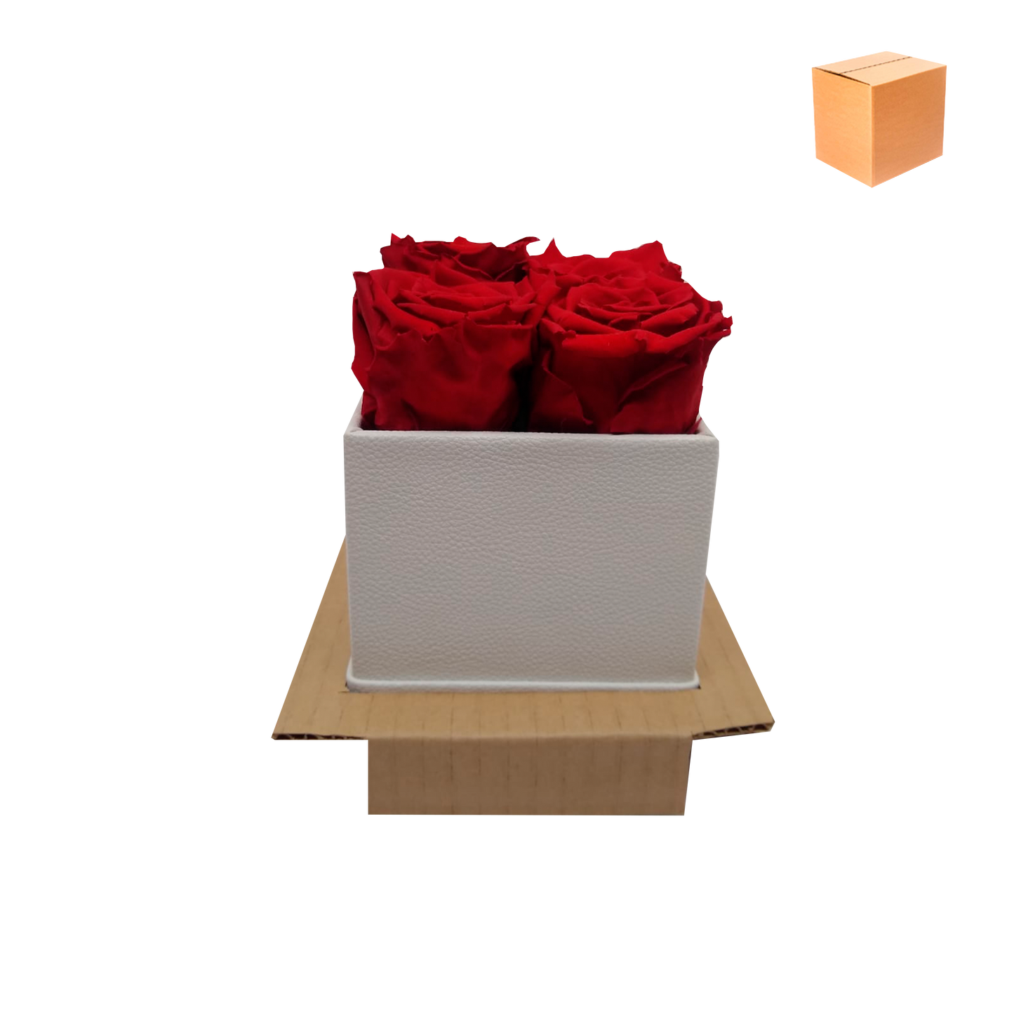 LUXURY ROSEAMOR 4 PRESERVED ROSES ARRANGEMENT - SQUARE PU LEATHER BOX