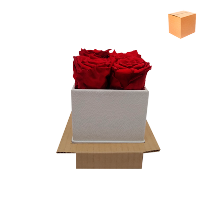 LUXURY ROSEAMOR 4 PRESERVED ROSES ARRANGEMENT - SQUARE PU LEATHER BOX - BMade