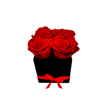 LUXURY ROSEAMOR 4 PRESERVED ROSES ARRANGEMENT - SQUARE PU LEATHER BOX - BMade