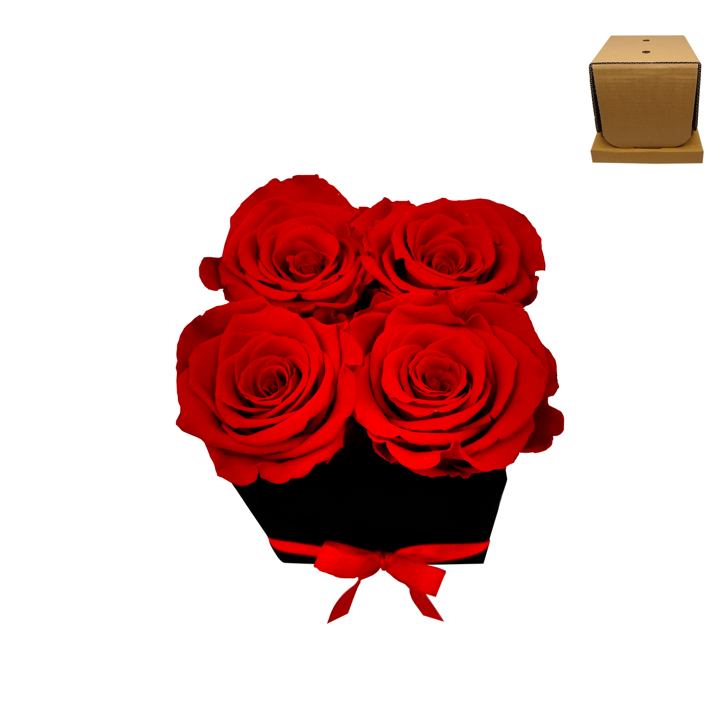 LUXURY ROSEAMOR 4 PRESERVED ROSES ARRANGEMENT - SQUARE PU LEATHER BOX