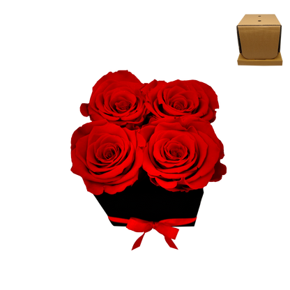 LUXURY ROSEAMOR 4 PRESERVED ROSES ARRANGEMENT - SQUARE PU LEATHER BOX - BMade
