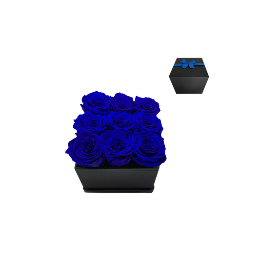 LUXURY 9 PRESERVED ROSES ARRANGEMENT - SQUARE PU LEATHER BOX